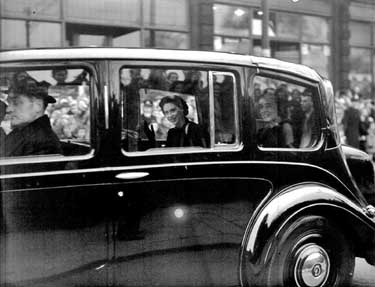 Princess Margaret arriving at Huddersfield 	