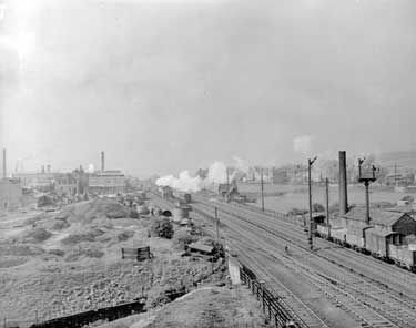 View of railway and Holliday's chemical works, Bradley, Huddersfield 	