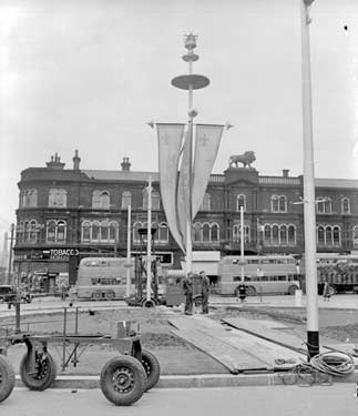 Coronation decorations in St George's Square, Huddersfield 	