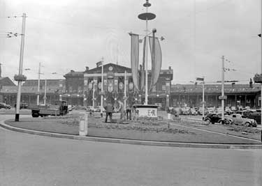 Coronation decorations in St Georges Square, Huddersfield 	