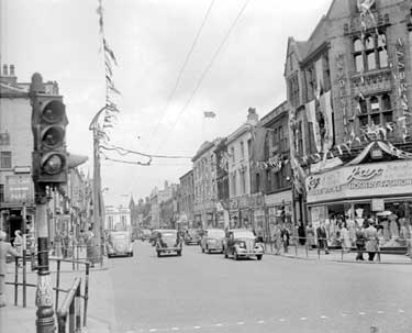 New Street, Huddersfield, decorated for the Coronation 	