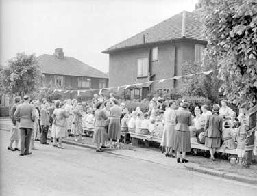 Street party to celebrate the Coronation at Central Avenue, Fartown, Huddersfield 	