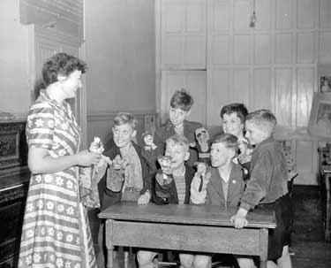 Children with puppets at Slaithwaite, Huddersfield 	