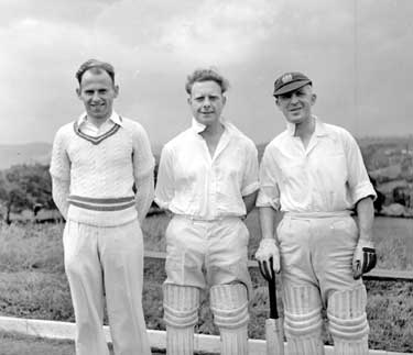 Leslie Binns, H Kettlewell, and G Senior from Primrose Hill cricket team 	