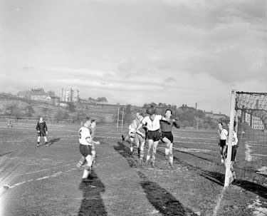 Football match at Leeds Road Playing Fields 	