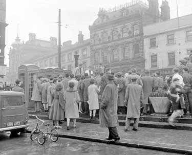 Students Drinking Competition in Market Place, Huddersfield 	