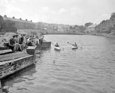 Canoes on Dam at Birkby, Huddersfield 	