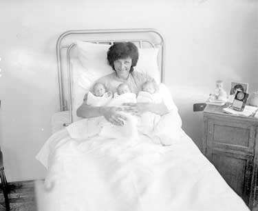 Mrs Rawlinson and triplets at Princess Royal Hospital, Huddersfield	