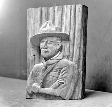 Wood carving of Lord Baden Powell 	