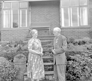 Mr R L Mitchell from USA with Mrs Earnshaw at Lepton, Huddersfield 	