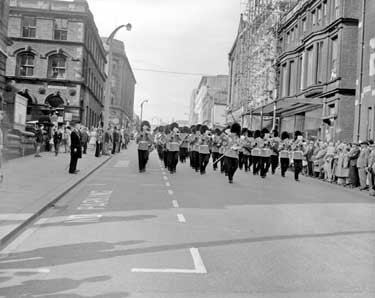 Guards march down Ramsden Street, Huddersfield 	