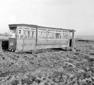 Derelict Tram at farm near Castle Hill, Huddersfield 	