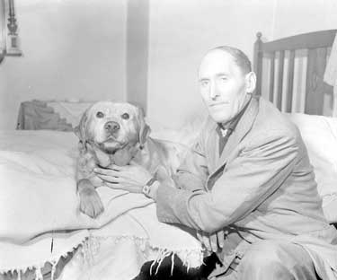 Mr Megginson with his dog, Highwood Lane, Kirkburton 	