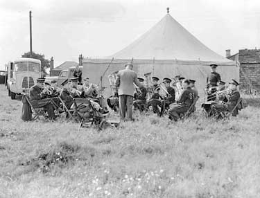 Field Day, Grange Moor, Brass Band playing 	