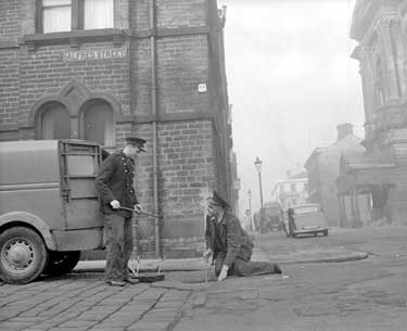 Firemen in Alfred Street, Huddersfield 	