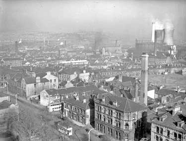 View of Huddersfield from top of Parish Church 	