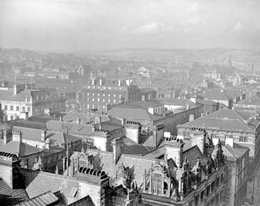 View of Huddersfield from top of Parish Church 	