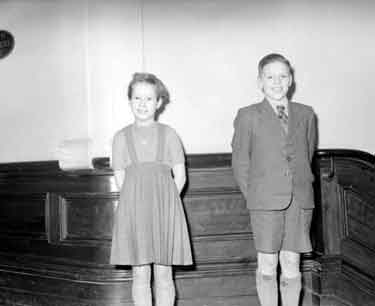 Allan Greaves and Beryl Wood, Mrs Sunderland Winners, Junior Piano Duet 	