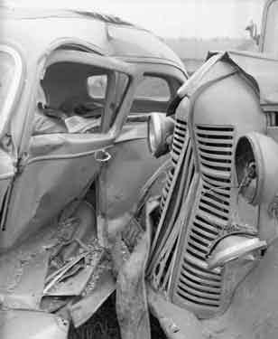 Mr Cyril Armitage in car crash picture of crashed car 	