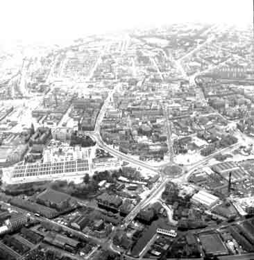 Aerial view of Huddersfield from Helicopter 	
