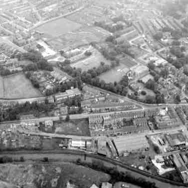 Aerial view of Huddersfield from Helicopter 	