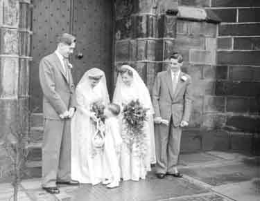 Double wedding, Kenerdale twins, Mr Hollas and Mr Lockwood, Huddersfield Parish Church 	
