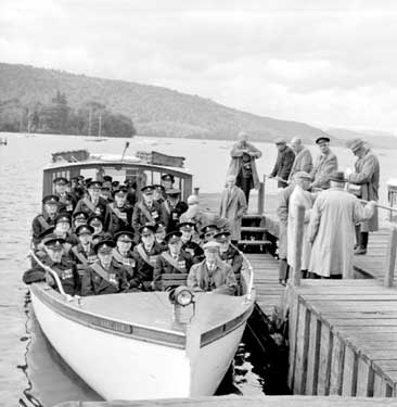 Old solders in the Lake District (taking a boat trip), M. Ford negs 	