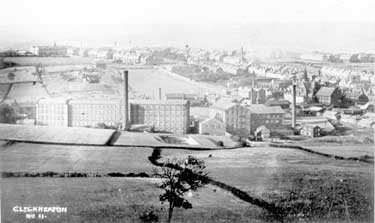 Cleckheaton: this view of Moorbottom and Whitcliffe shows the bare landscape before the Grammar School was built. Wadsworth Mill, in the foreground, is now demolished.