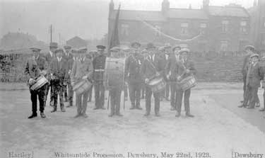 Band in Whitsuntide Procession, 22nd May 1923, (Thomas E Lyons in bowler hat with drums)