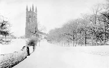 Mirfield Parish Church in snow