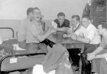 National Service, Germany - soldiers playing cards, barracks