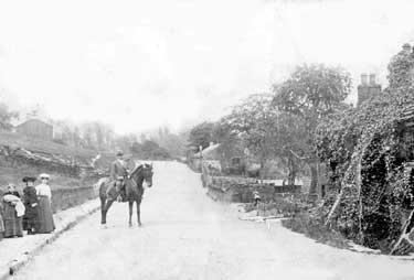 John Shaw Ainley, Coachman at Dene, on horse, Kirkheaton, son of Hefford Ainley who used to own mills at Hole Bottom now Lane Side