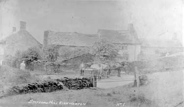 Stafford Hill, Kirkheaton: the Blanchards lived in the cottage; the name on the cart is G Wilson, Fruiterer