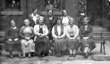 Group of women, Kirkheaton: front row 2nd from right is Laura Martha Aspinall, mother of Crowther Aspinall