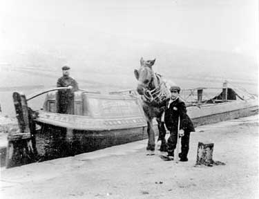 Horse pulling barge, Narrow Canal at Slaithwaite