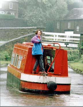 Sarah Tuxford on barge at Tunnel End, Marsden