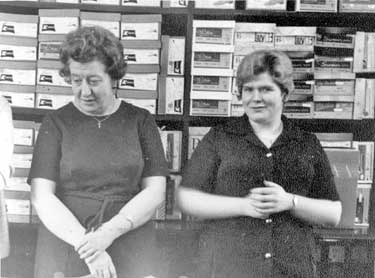 Thomas Walker Shoe Shop, Cross Church Street: Ladies' Department, Barbara Hirst on left and Pauline Chapman