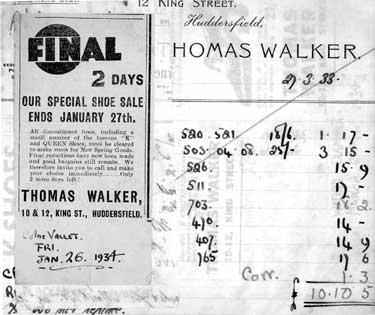 Thomas Walker Shoe Shop Advert pasted on Returns Note