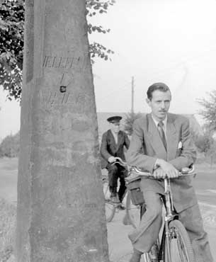 National Service RAF: signpost of Brelefield showing remains of swastika