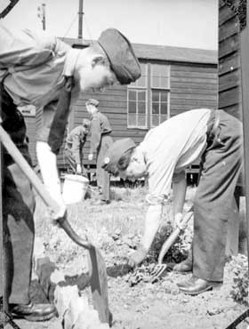 National Service RAF: recruits gardening