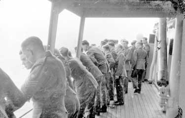 National Service RAF: servicemen on deck of SS Empire, Parkeston