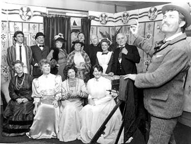 Flockton Amateur Dramatic Society performing 'When We Are Married': back from left Jeremy Booth, Nigel Booth, Maureen Parkinson, Christine Shaw, M Parkinson, Ronnie Walshaw, Pat Booth, Gordon Booth; f