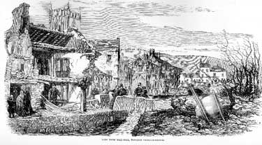 Drawing of flood at Holmfirth, from Illustrated London News