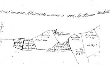 Map of Emley showing common allotments as divided in 1776, Sir Thomas Bleckett (taken from a map held by Savile Estate Office, Thornhill)