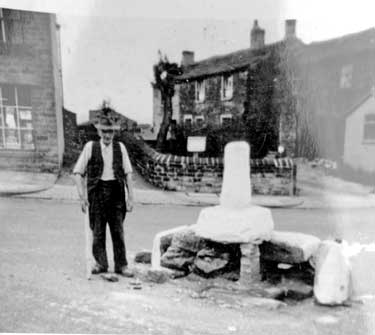 Old Cross, Emley: in 1961 a lorry crashed into the old cross stump and former stonemason, Charles Harry Gill rebuilt it