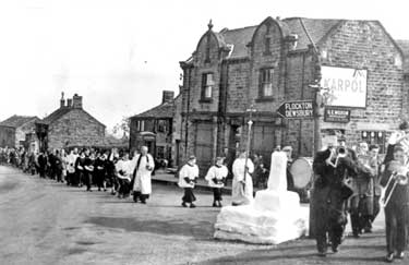 Emley - members of the Church making their way to stand around the Old Cross to listen to Lord Savile read the Charter