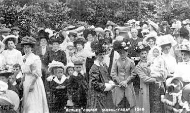 Emley Church School Treat - many of the hats would have been made by the village hat manufacturer
