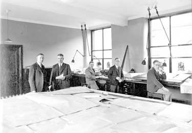 John Haigh & Sons Ltd: Drawing Office, Norman Cooper 2nd from right, Mr F Booth 3rd from right