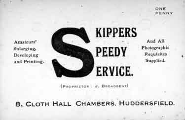 Business Card advertising 'Skippers Speedy Service', 8 Cloth Hall Chambers, Huddersfield