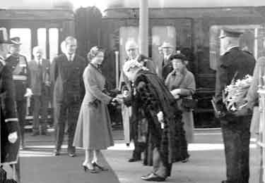 Queen meeting dignities on Dewsbuy Station platform